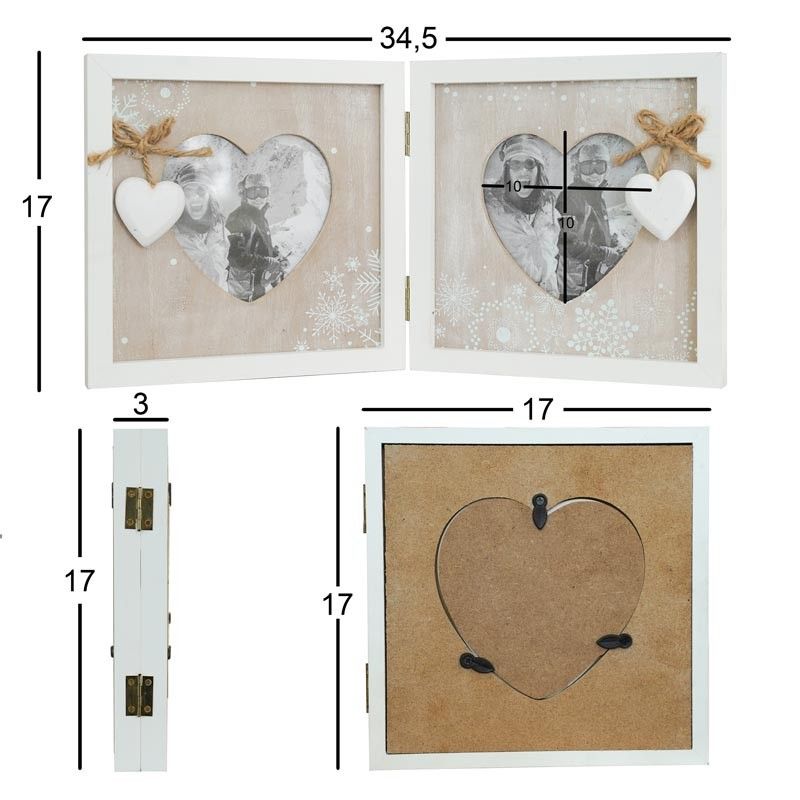 Cornice Doppia per Foto con 2 Cuori in Legno