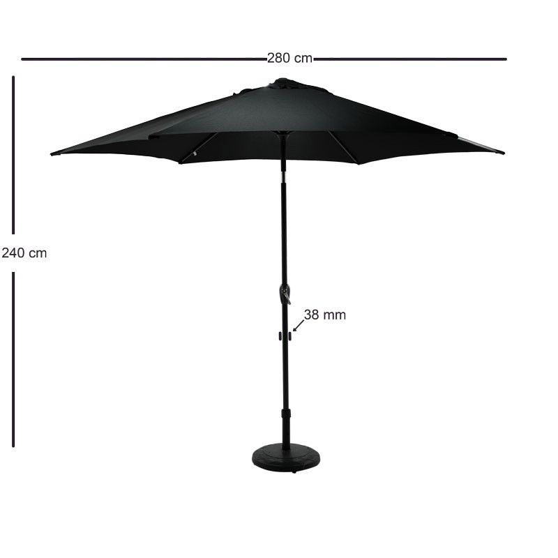 Ombrellone Palo Centrale da Esterno in Alluminio D. 280 cm Nero | QD101
