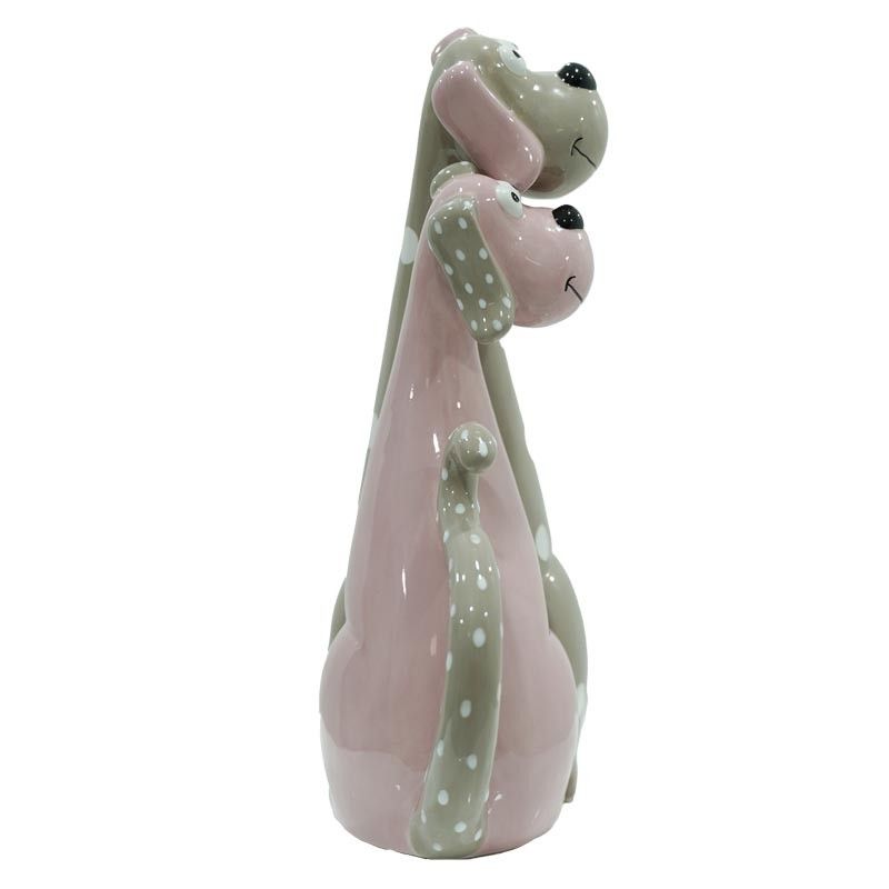 Coppia di Cagnolini Rosa e Grigio in Ceramica H.31,8 cm