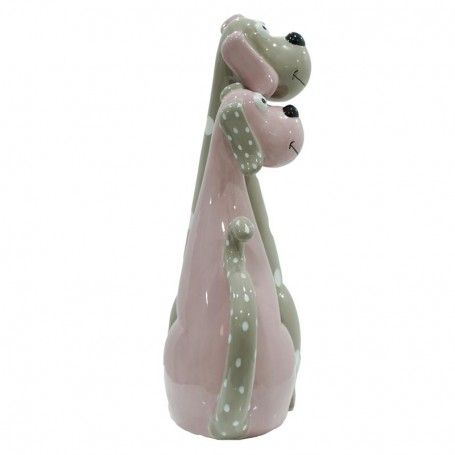 Coppia di Cagnolini Rosa e Grigio in Ceramica H.31,8 cm