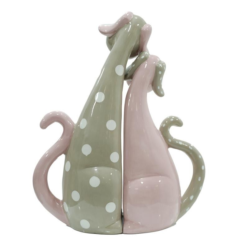 Coppia di Cagnolini Rosa e Grigio in Ceramica H.31,8 cm