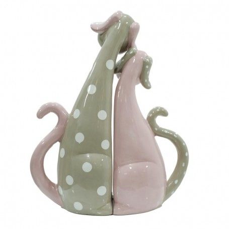 Coppia di Cagnolini Rosa e Grigio in Ceramica H.31,8 cm