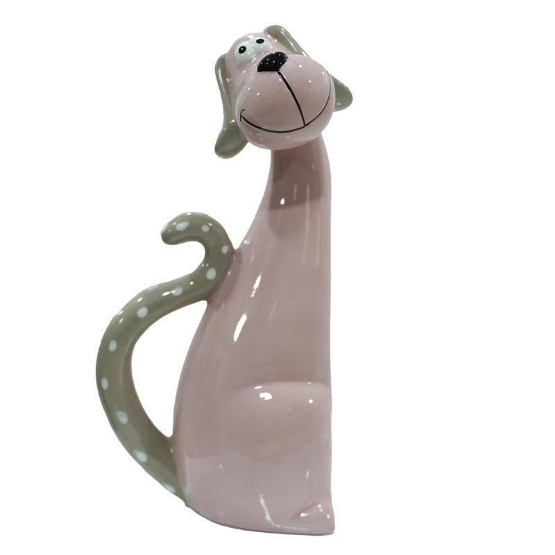 Coppia di Cagnolini Rosa e Grigio in Ceramica H.31,8 cm