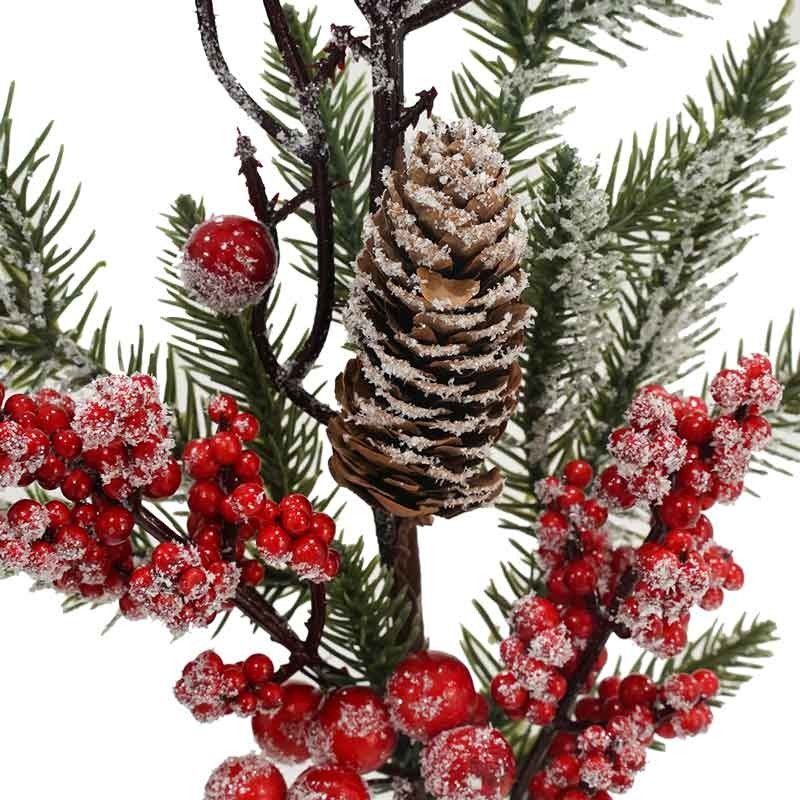 Ramo di Pino Innevato con Bacche Rosse L.76 cm