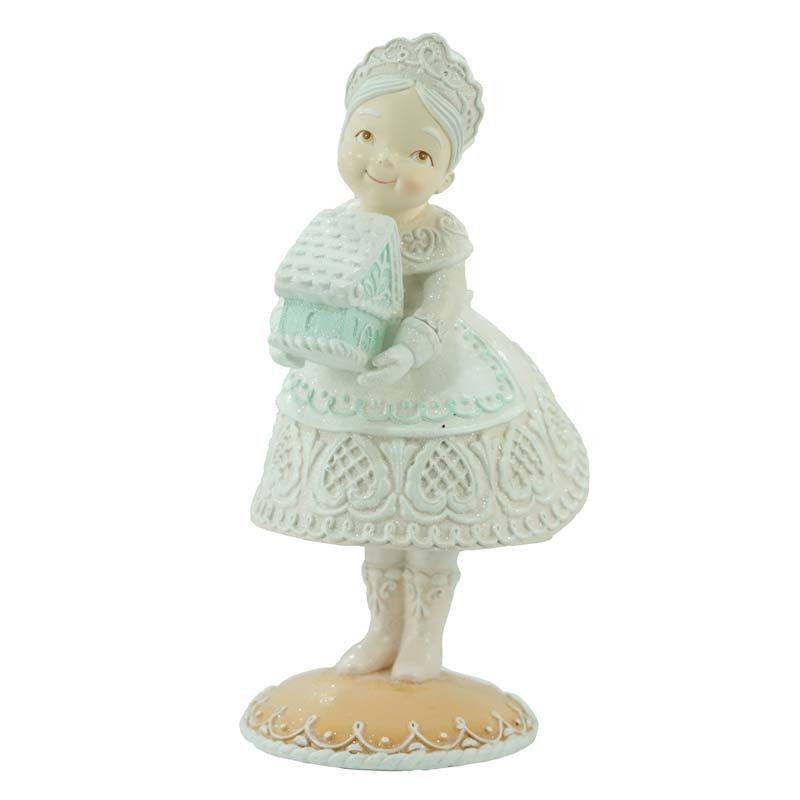 Mamma Natale di Marzapane con Casetta in Resina Rosa e Azzurra H.33 cm