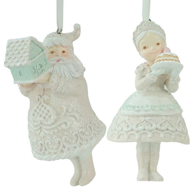 Babbo e Mamma Natale di Marzapane in Resina H.13 cm Set 2 Pz