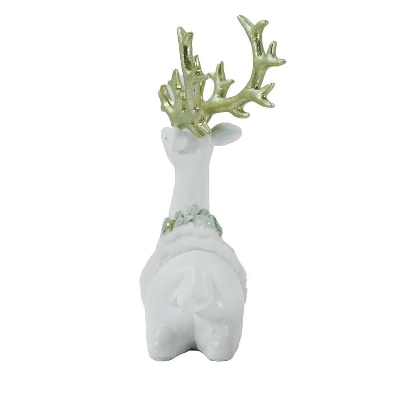 Renna Natalizia Bianca Seduta con Corna Oro H.18 cm