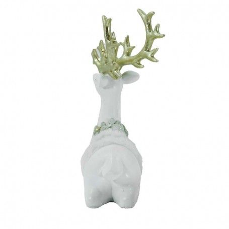 Renna Natalizia Bianca Seduta con Corna Oro H.18 cm