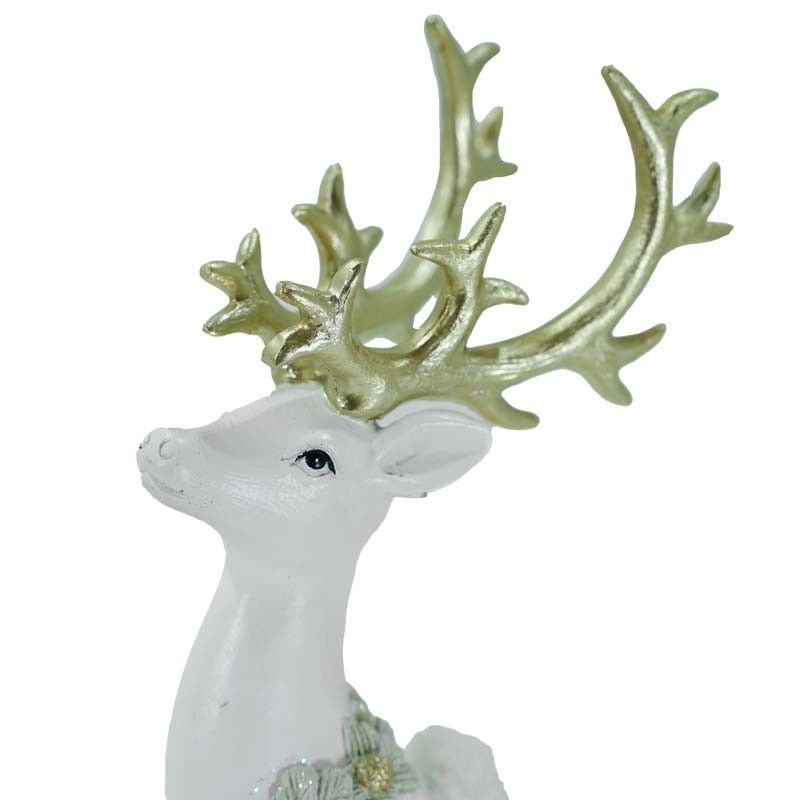 Renna Natalizia Bianca Seduta con Corna Oro H.18 cm