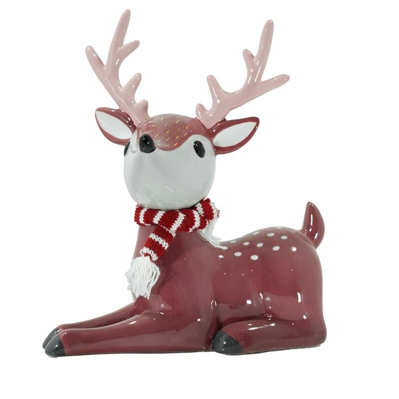 Renna Natalizia Seduta in Ceramica Porpora H.26 cm