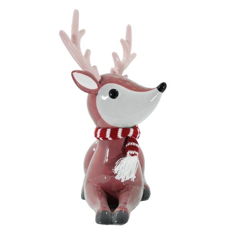 Renna Natalizia Seduta in Ceramica Porpora H.26 cm