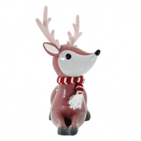 Renna Natalizia Seduta in Ceramica Porpora H.26 cm