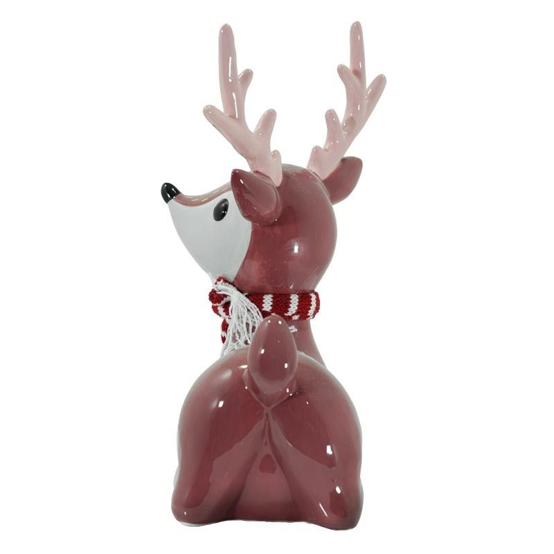 Renna Natalizia Seduta in Ceramica Porpora H.26 cm