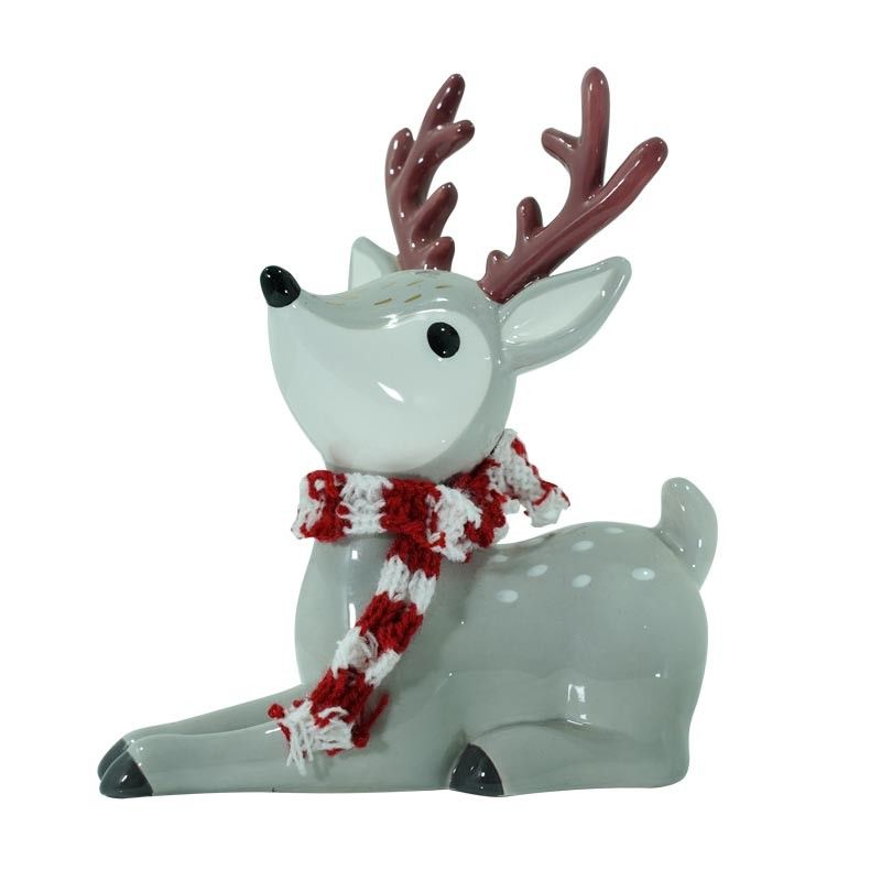 Renna Natalizia Seduta in Ceramica Grigia H.17 cm