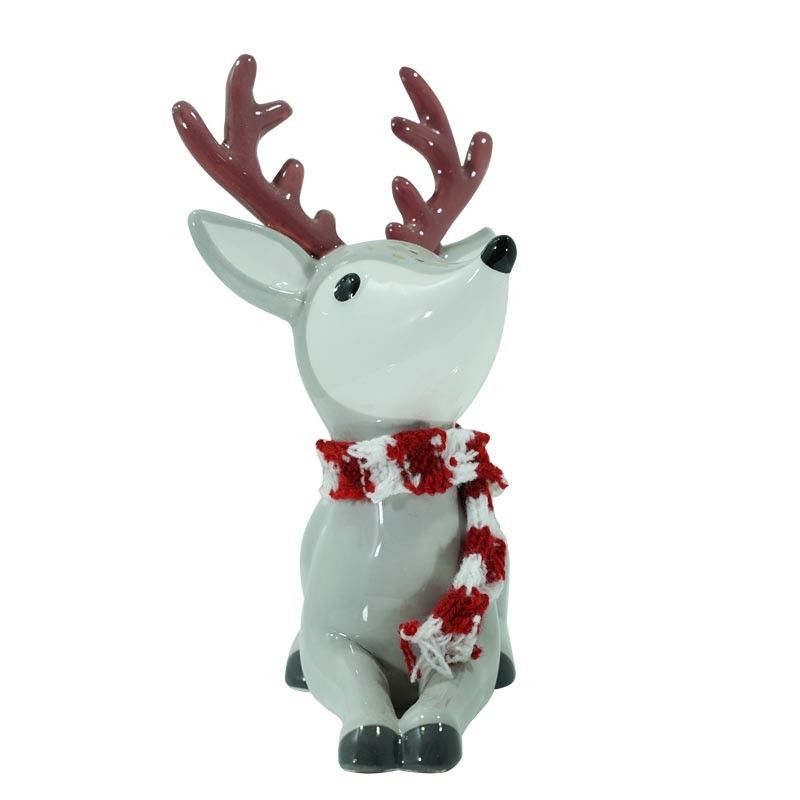 Renna Natalizia Seduta in Ceramica Grigia H.17 cm