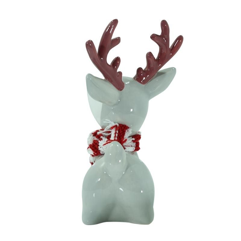 Renna Natalizia Seduta in Ceramica Grigia H.17 cm