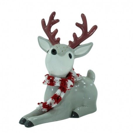 Renna Natalizia Seduta in Ceramica Grigia H.17 cm