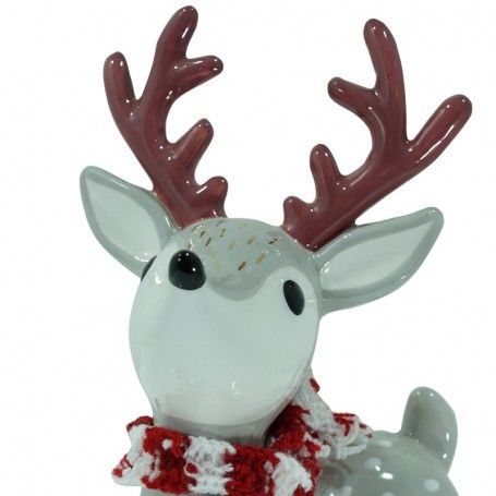 Renna Natalizia Seduta in Ceramica Grigia H.17 cm