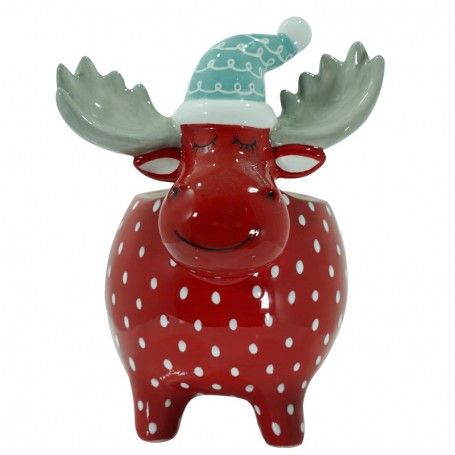 Renna Contenitore in Ceramica Rossa a Pois H.18 cm