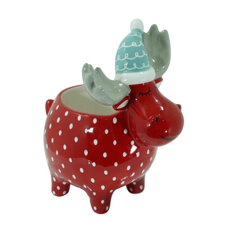Renna Contenitore in Ceramica Rossa a Pois H.18 cm