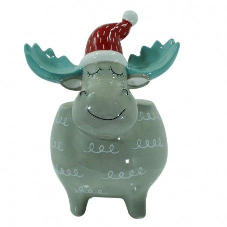 Renna Contenitore in Ceramica Grigia H.24,5 cm