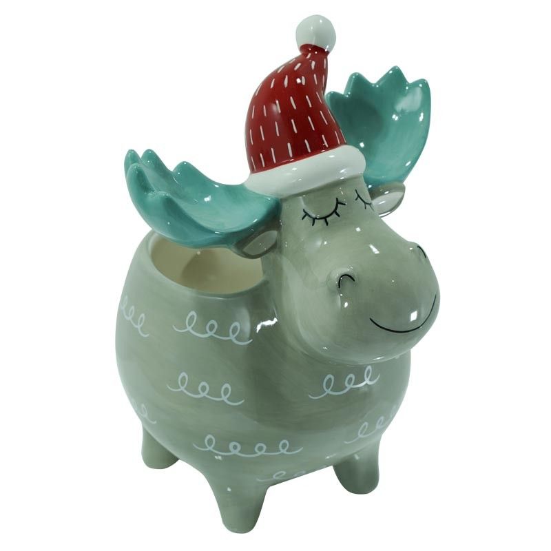 Renna Contenitore in Ceramica Grigia H.24,5 cm