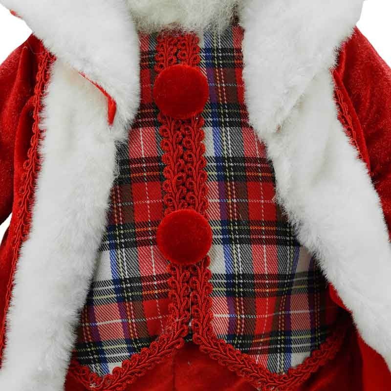 Babbo Natale in Piedi con Abito Rosso e Gilet a Quadri H.45 cm