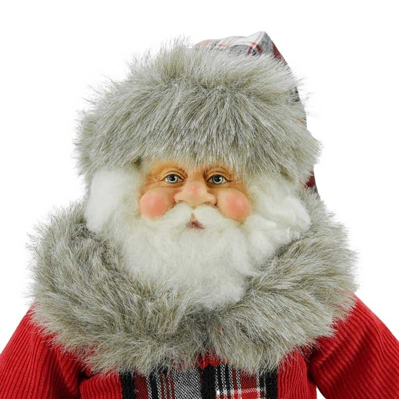 Babbo Natale in Piedi con Abito Rosso e Cappello a Quadri H.45 cm