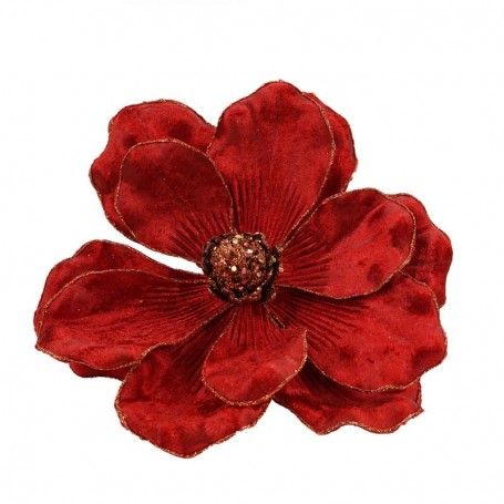 Fiore Natalizio in Velluto Rosso con Clip L.20 cm
