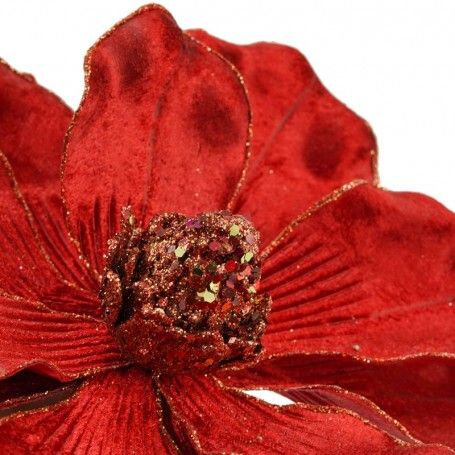 Fiore Natalizio in Velluto Rosso con Clip L.20 cm