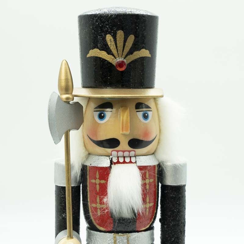 Schiaccianoci Natalizio in Uniforme Glitterata con Ascia H.38 cm