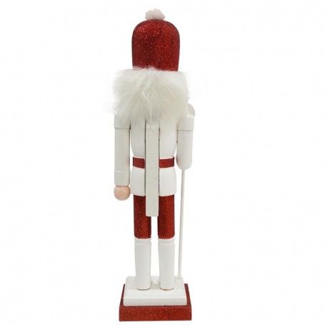 Schiaccianoci di Natale in Legno Su Piedistallo Bianca e Rossa H.38 cm