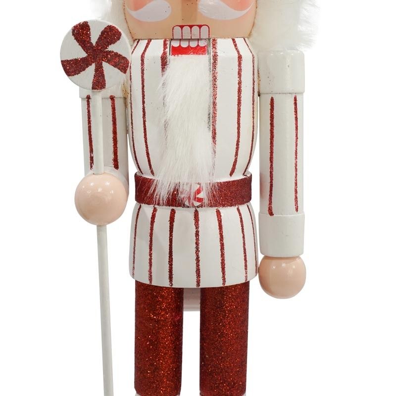 Schiaccianoci di Natale in Legno Su Piedistallo Bianca e Rossa H.38 cm