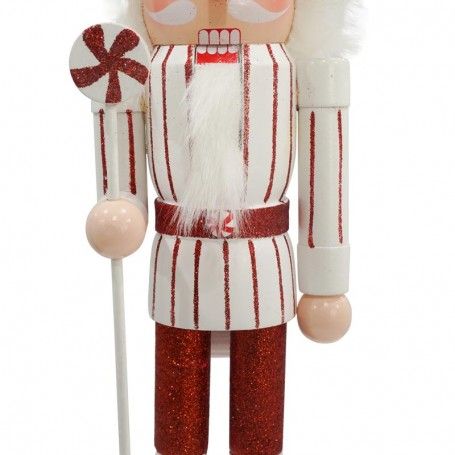 Schiaccianoci di Natale in Legno Su Piedistallo Bianca e Rossa H.38 cm