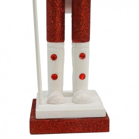 Schiaccianoci di Natale in Legno Su Piedistallo Bianca e Rossa H.38 cm