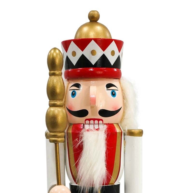 Schiaccianoci Natalizio in Legno su Piedistallo con Scettro H.38 e 60 cm