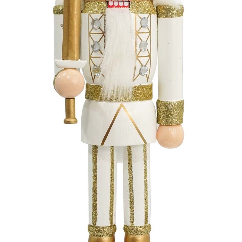 Schiaccianoci Natalizio in Legno Bianco e Oro con Spada H.38 e 60 cm