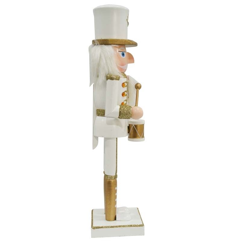 Schiaccianoci Natalizio in Legno Bianco e Oro con Tamburo H.38 e 60 cm