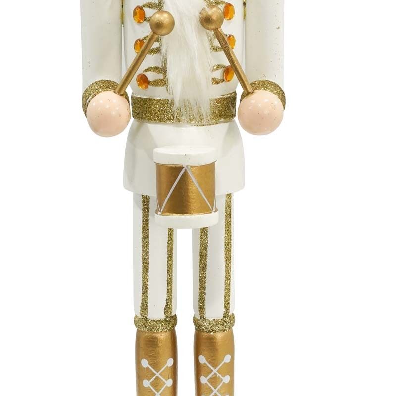 Schiaccianoci Natalizio in Legno Bianco e Oro con Tamburo H.38 e 60 cm