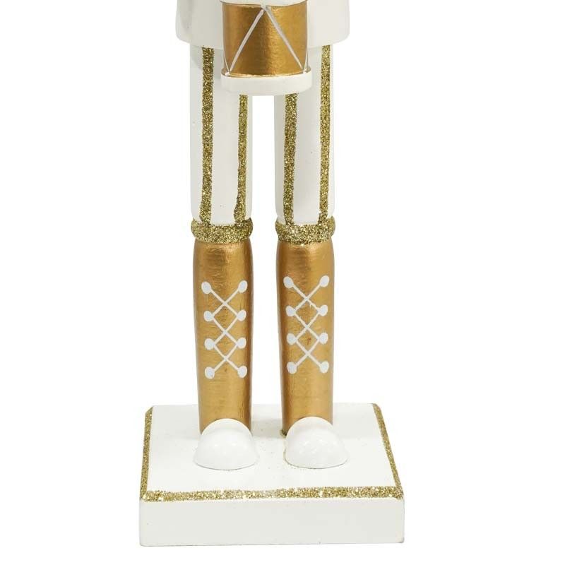 Schiaccianoci Natalizio in Legno Bianco e Oro con Tamburo H.38 e 60 cm