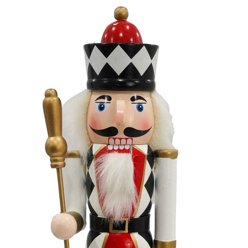 Schiaccianoci Natalizio in Legno su Piedistallo con Scettro H.38 e 60 cm