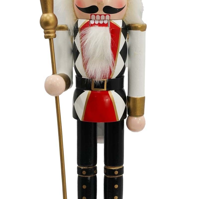 Schiaccianoci Natalizio in Legno su Piedistallo con Scettro H.38 e 60 cm