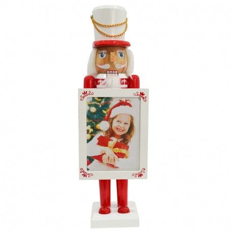 Schiaccianoci Portafoto Natalizio in Legno con Cornice H.38 cm