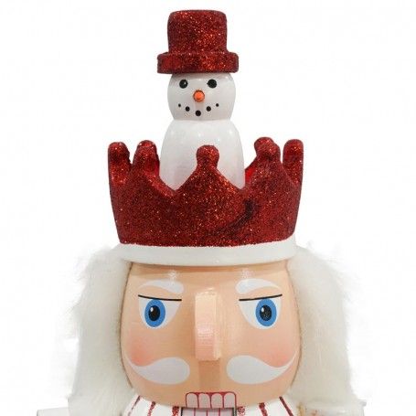 Schiaccianoci di Natale in Legno Su Piedistallo Bianca e Rossa H.38 cm