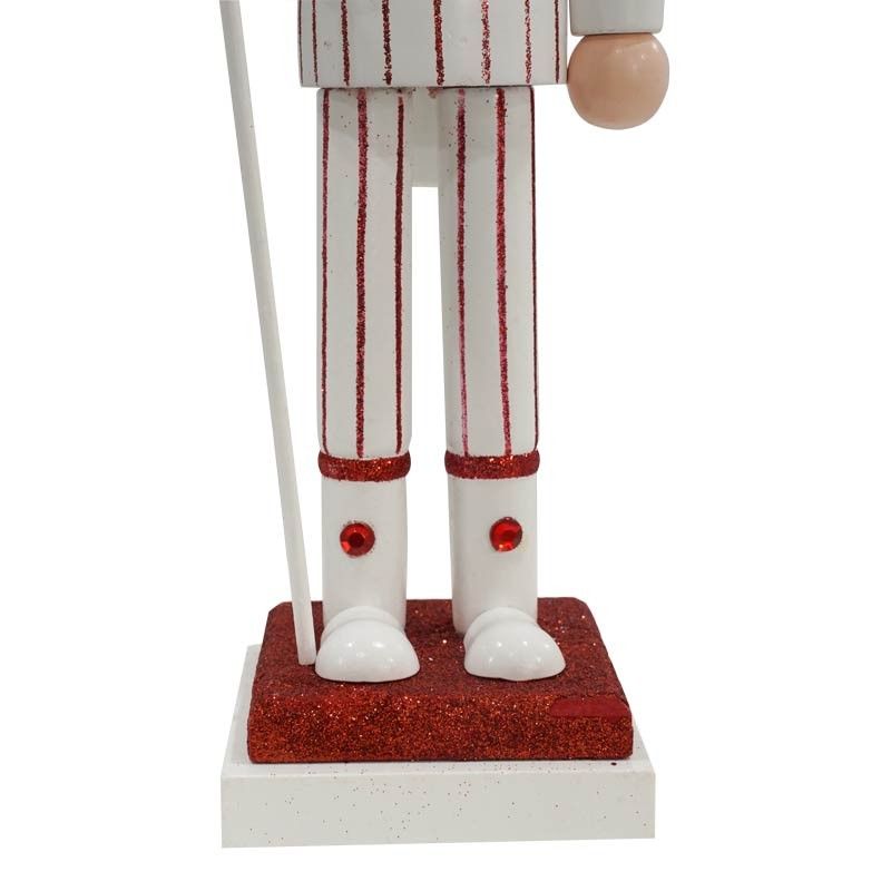 Schiaccianoci di Natale in Legno Su Piedistallo Bianca e Rossa H.38 cm