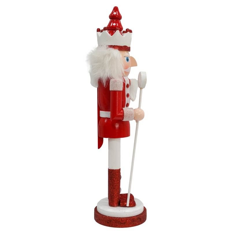 Schiaccianoci di Natale in Legno Su Piedistallo Bianca e Rossa H.38 cm