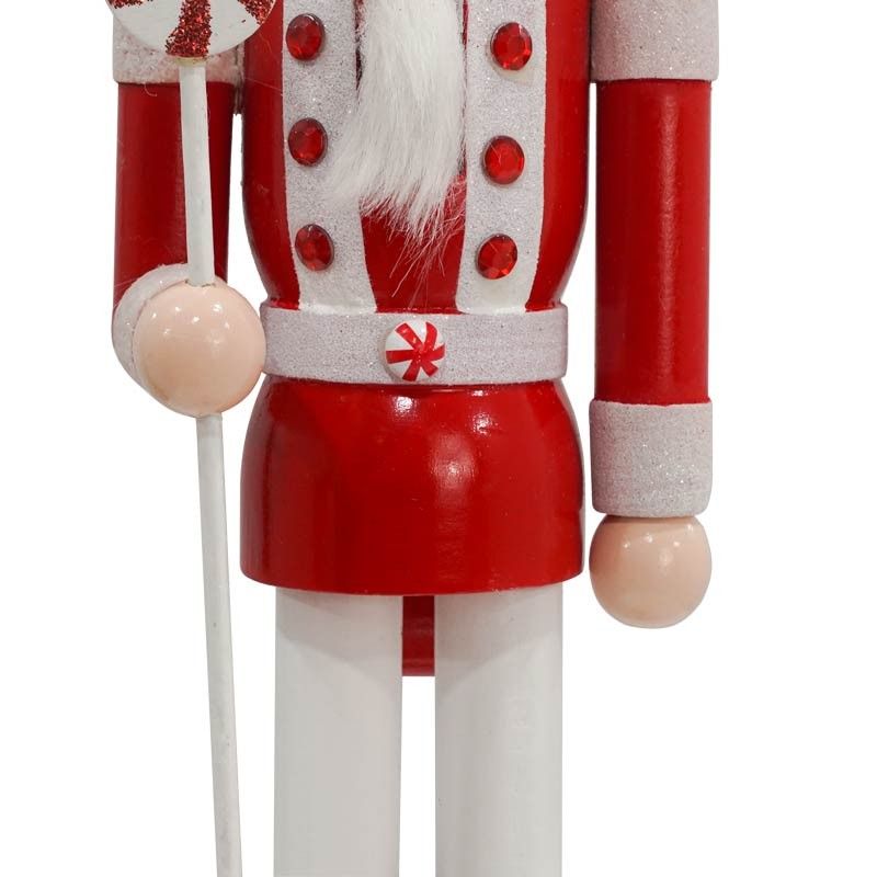 Schiaccianoci di Natale in Legno Su Piedistallo Bianca e Rossa H.38 cm