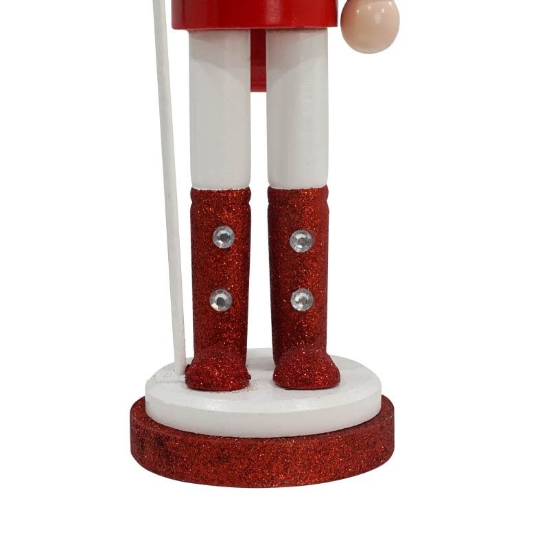 Schiaccianoci di Natale in Legno Su Piedistallo Bianca e Rossa H.38 cm