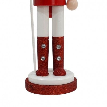 Schiaccianoci di Natale in Legno Su Piedistallo Bianca e Rossa H.38 cm