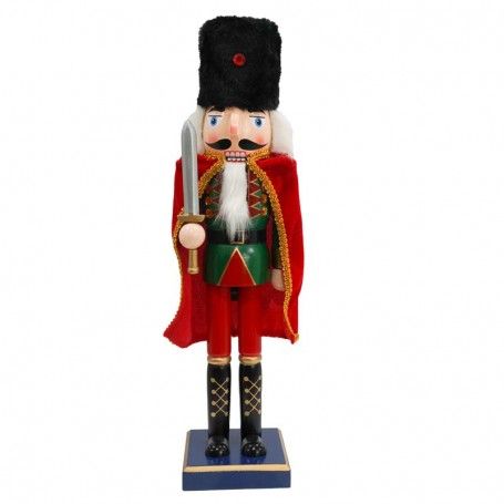 Schiaccianoci di Natale in Legno con Mantello Rosso H.38 cm